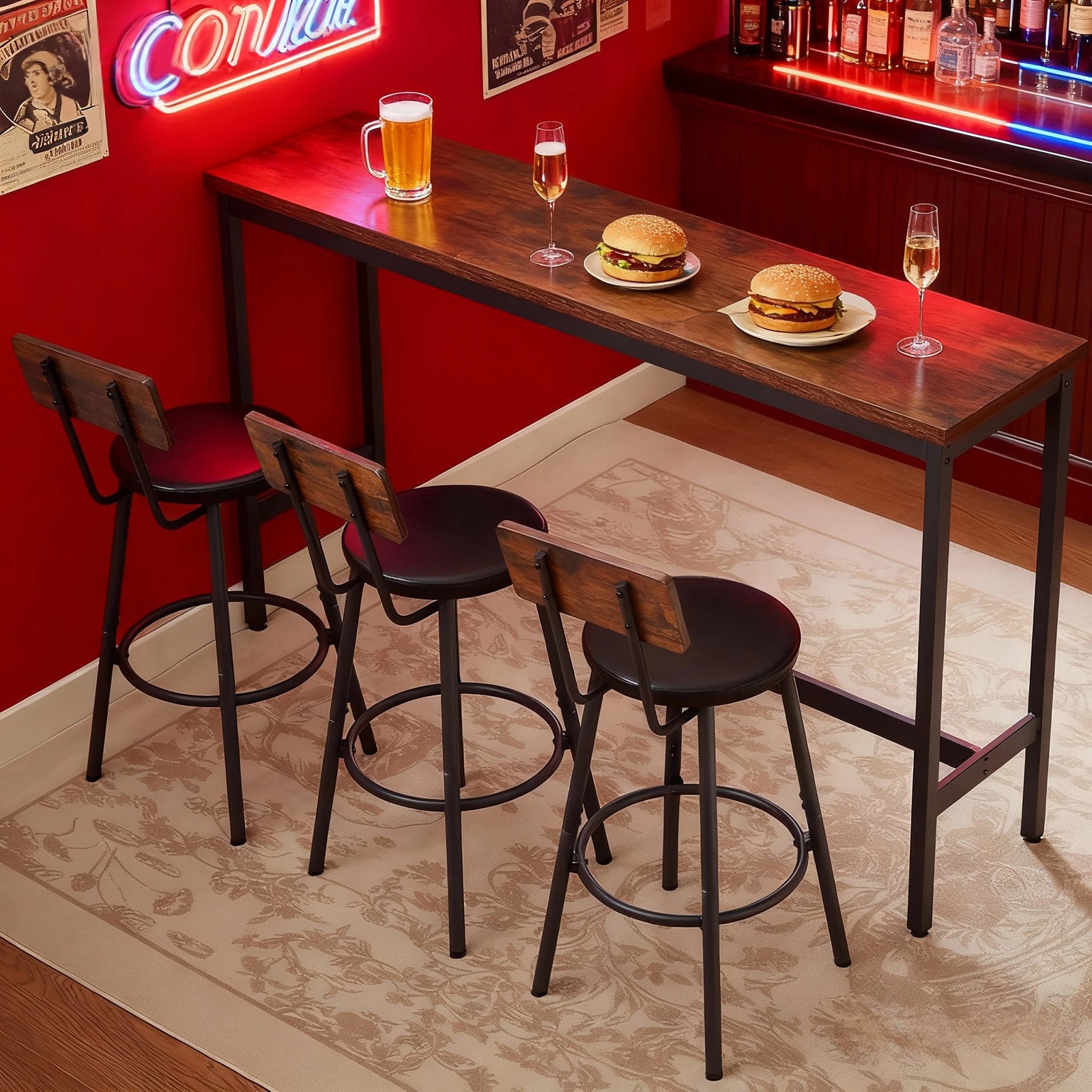 Bar Table and Chairs Set for 3, 4 Piece Industrial Dining Table Set