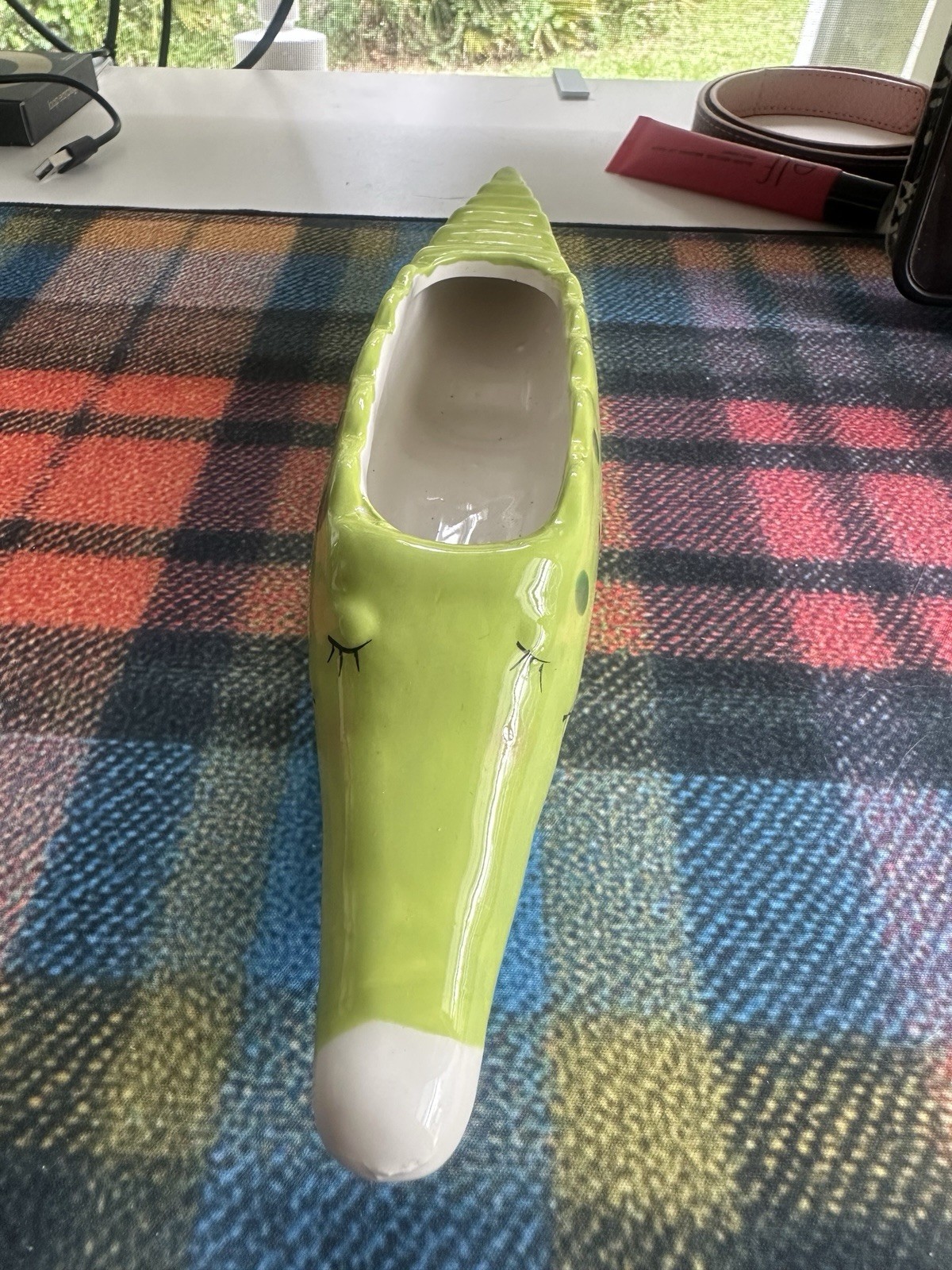 Streamline Ceramic Crocodile Planter Green/white