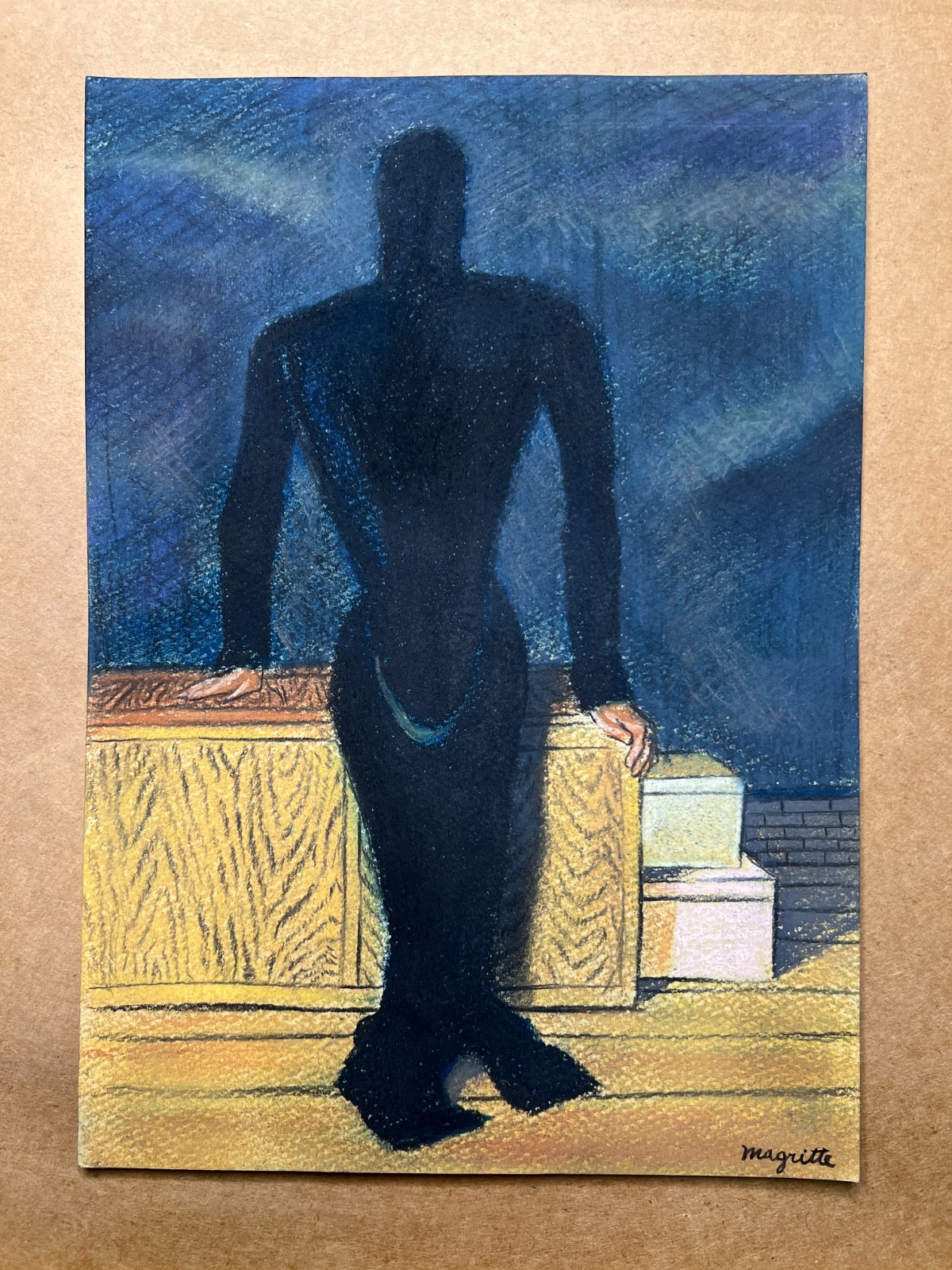 Rene Magritte (Handmade) Drawing On old Paper Signed & Stamped Mixed Media