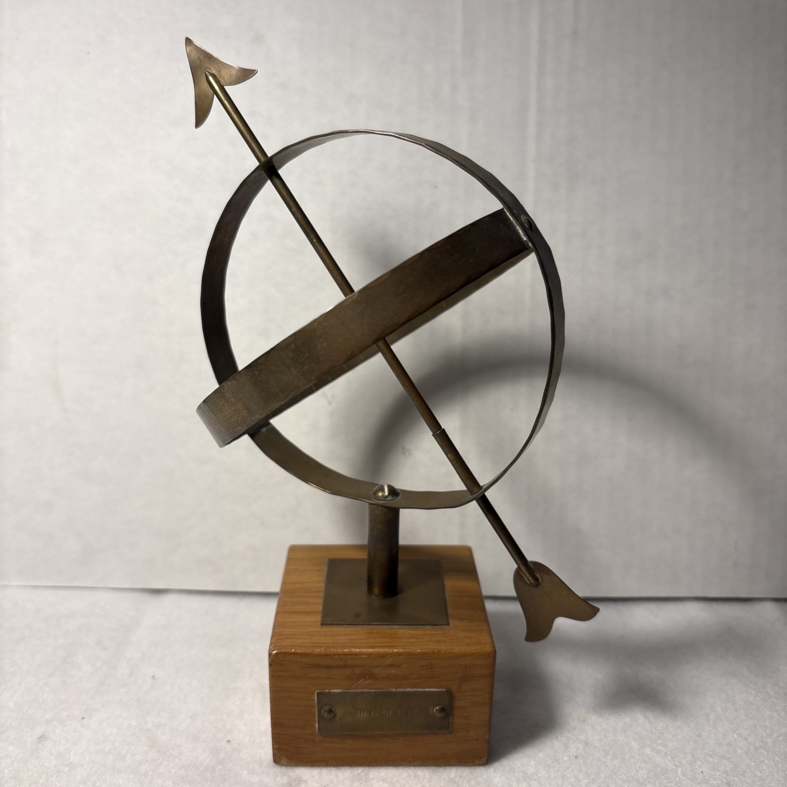 Vintage Armillary Sphere Brass Sundial Mid Century Wood Base