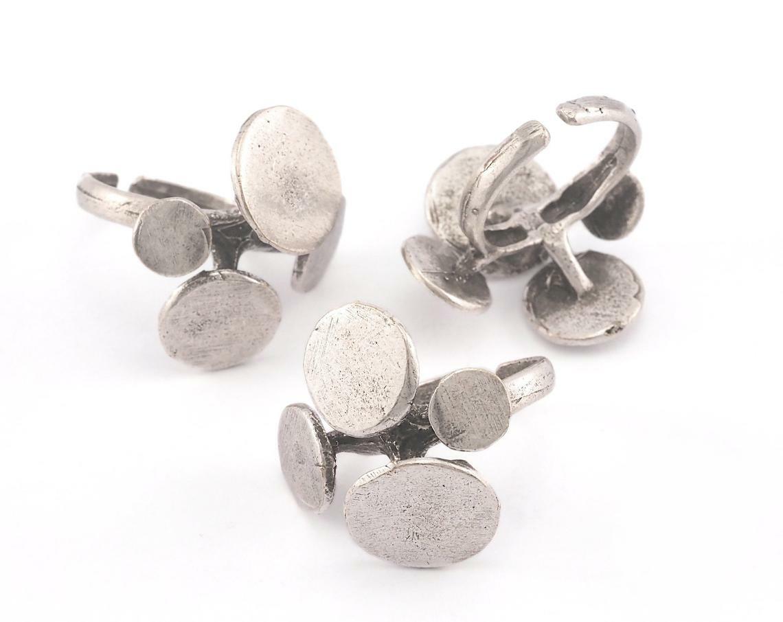 Circles Adjustable Ring Blank - Antique Silver Plated brass 19mm 9US size 3678