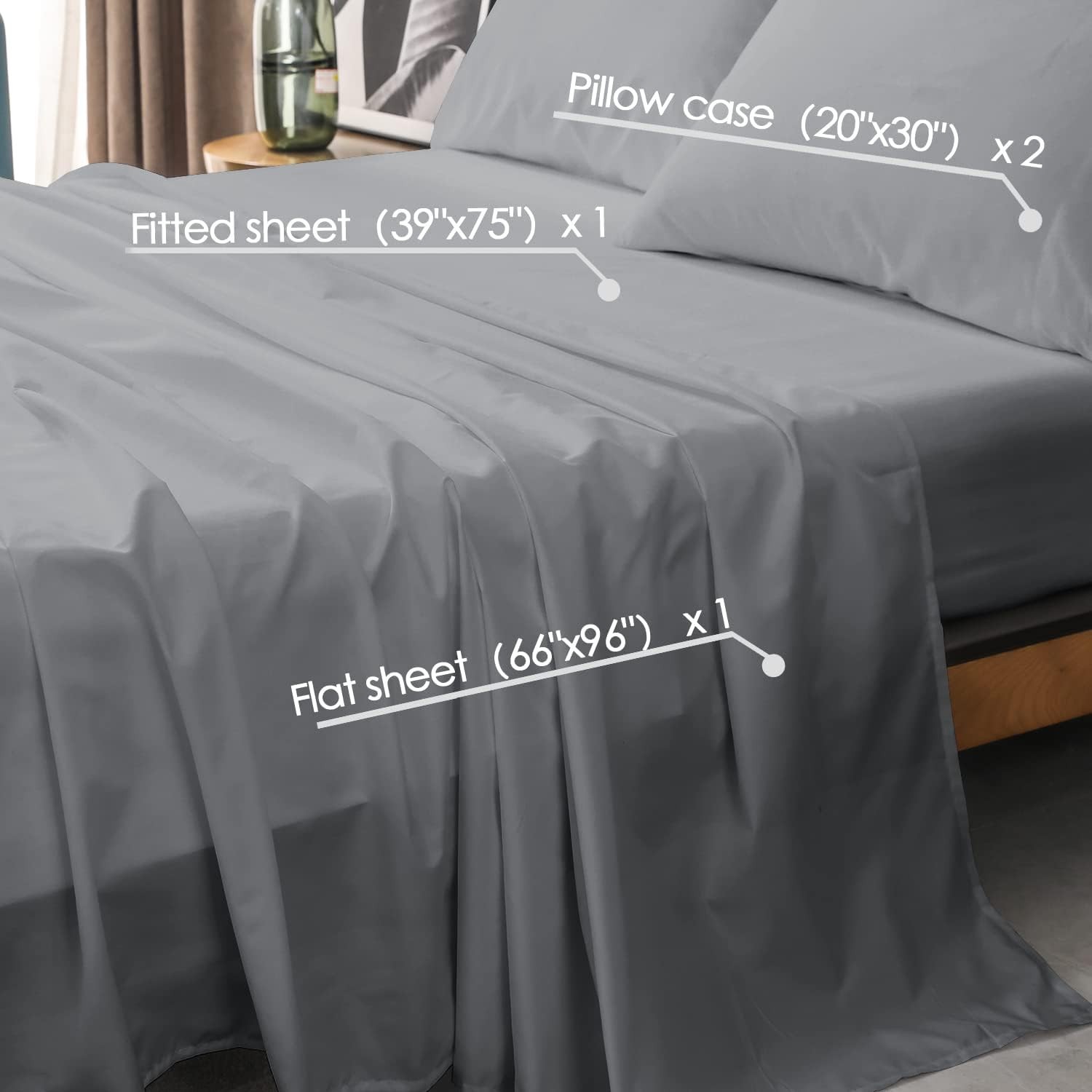 Microfiber 100% Polyester 4 piece Full Sheet Set, Light Gray