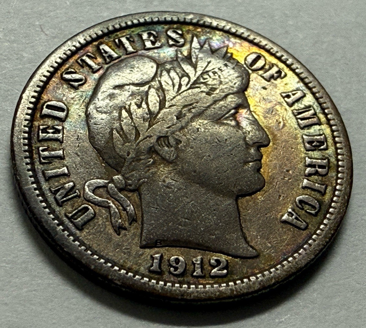 TONED 1912 BARBER DIME SILVER U.S. COIN * GET WHAT U C * SHIPS FREE