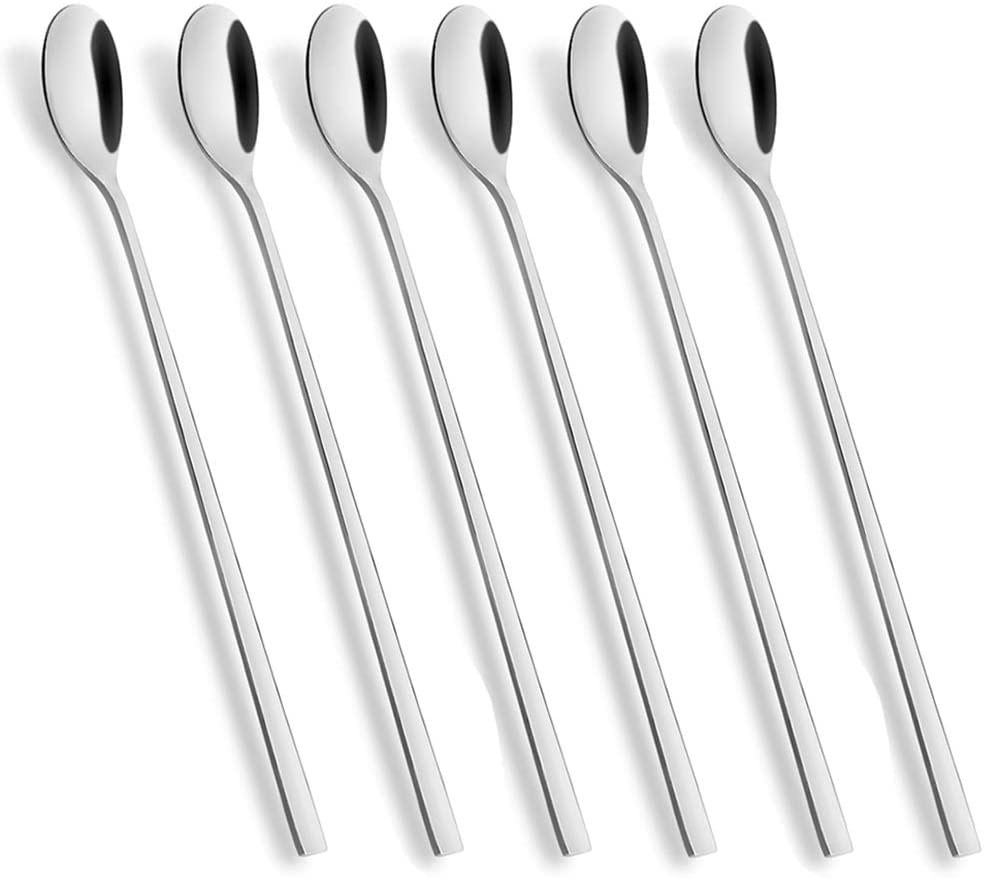 Set of 6 Extra Long Stainless Steel Spoons 9 Inch Ergonomic Design