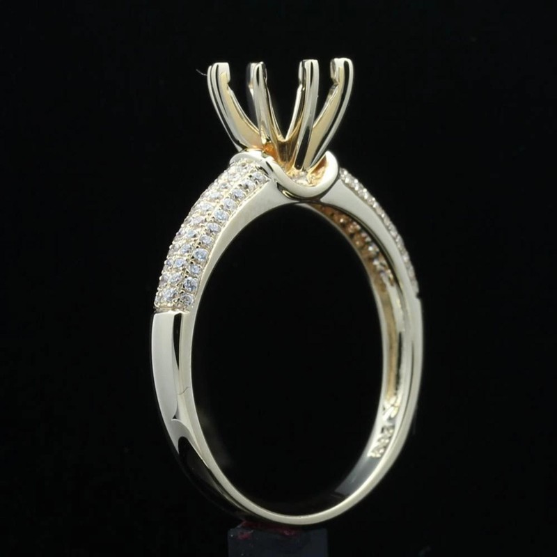 7mm Round Shape Semi Mount Ring Classic Solitaire With Pave Wedding Band Ring