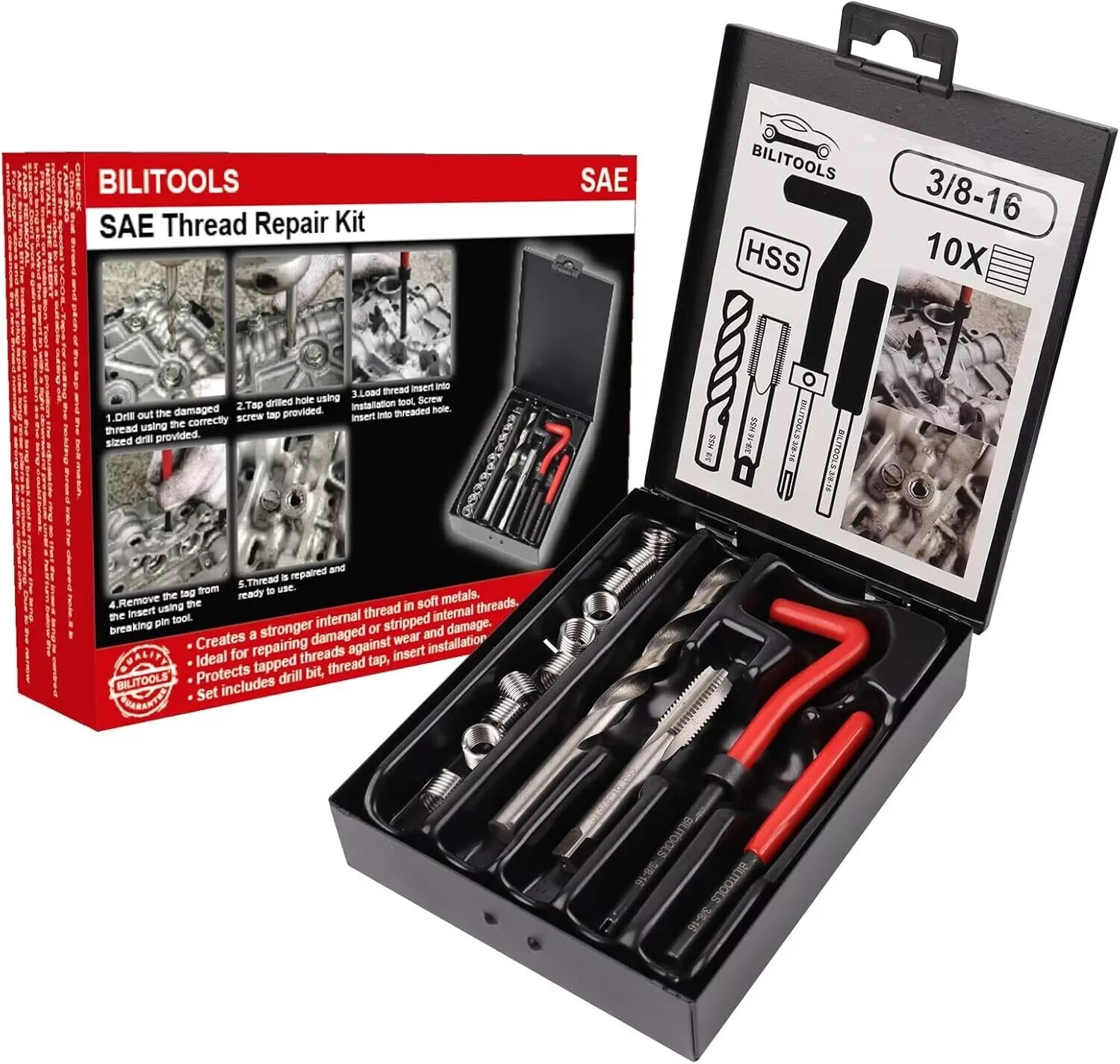 3/8-16 inch Thread Repair Kit, HSS Drill Helicoil Repair Kit SAE NEW