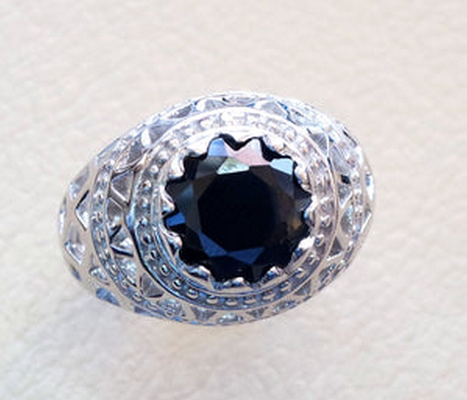 AAA NATURAL BLACK ONYX DECEMBER BIRTHSTONE 925 SOLID SILVER ENGAGEMENT MENS RING