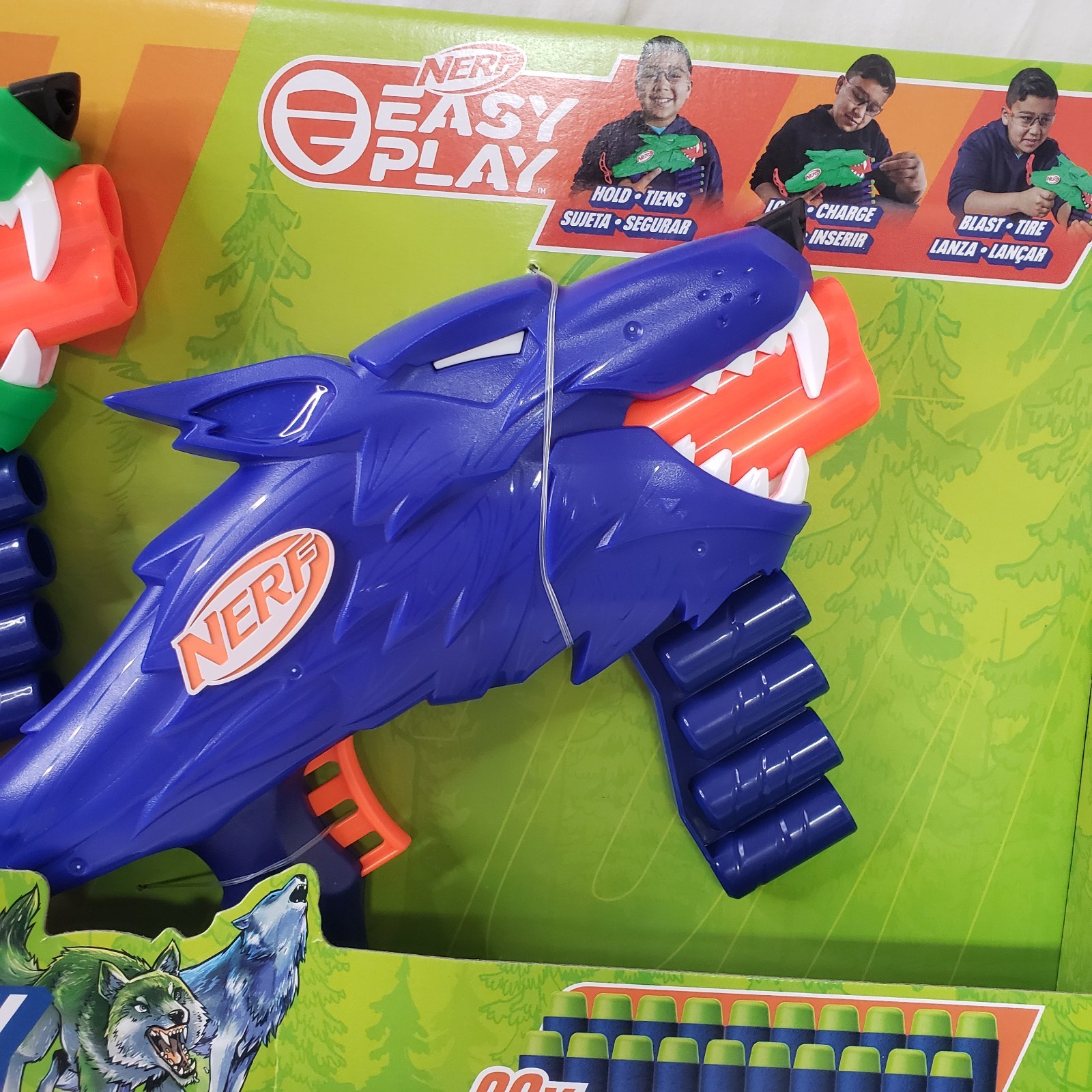 Nerf Wild Wolfpack 2 Easy Play Nerf Wolf Design Blasters W/20 Darts New Sealed