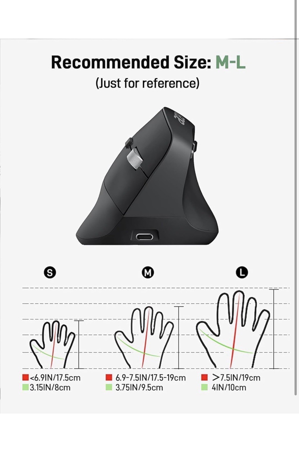 Acer Ergonomic Mouse Wireless, Adjustable DPI Vertical Mouse 1000/1200/1600
