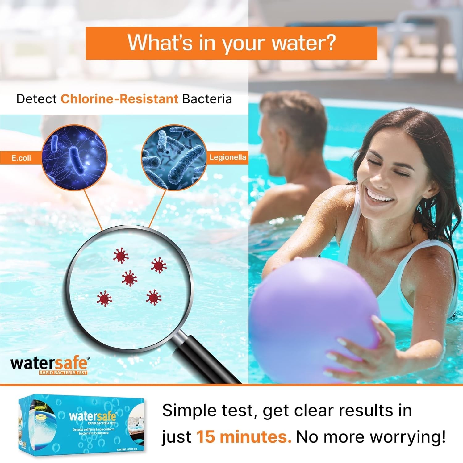 Rapid Bacteria Kit for Pools and Spas - Detects E. coli & Salmonella in 15 Min
