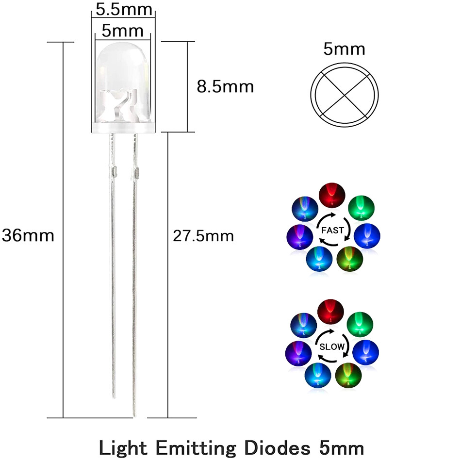 5mm Multicolor Slow/Fast Flashing LED diode Blinking light Emitting Diode 2pin