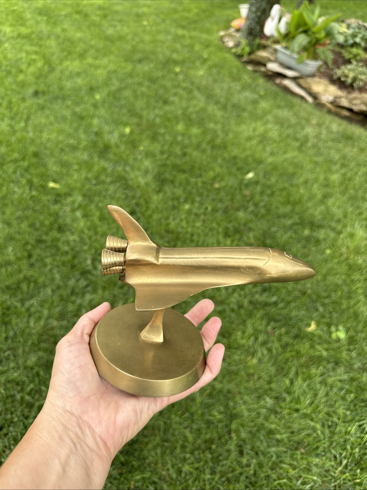 NASA SPACE SHUTTLE BRASS DESK MODEL VINTAGE METAL ROCKET SHIP REPLICA DISPLAY