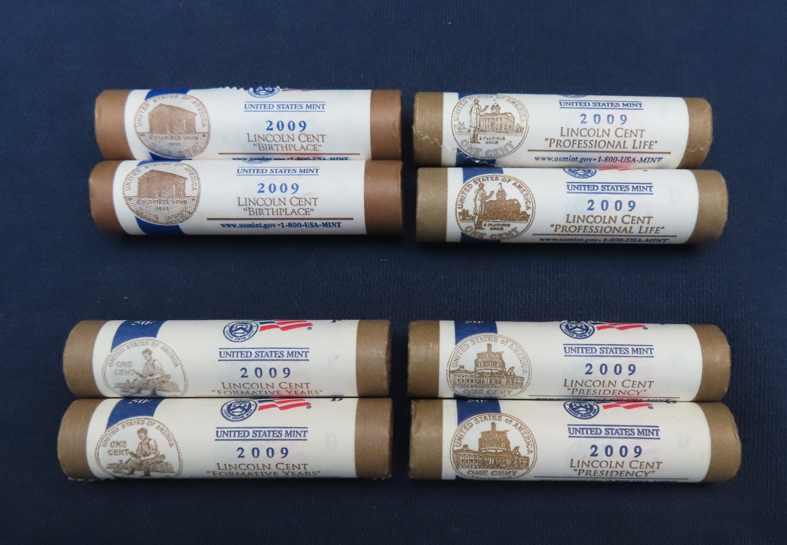 All 8 - 2009 US Mint Rolls  P & D Lincoln Cents - US Mint Rolls  LP1 LP2 LP3 LP4