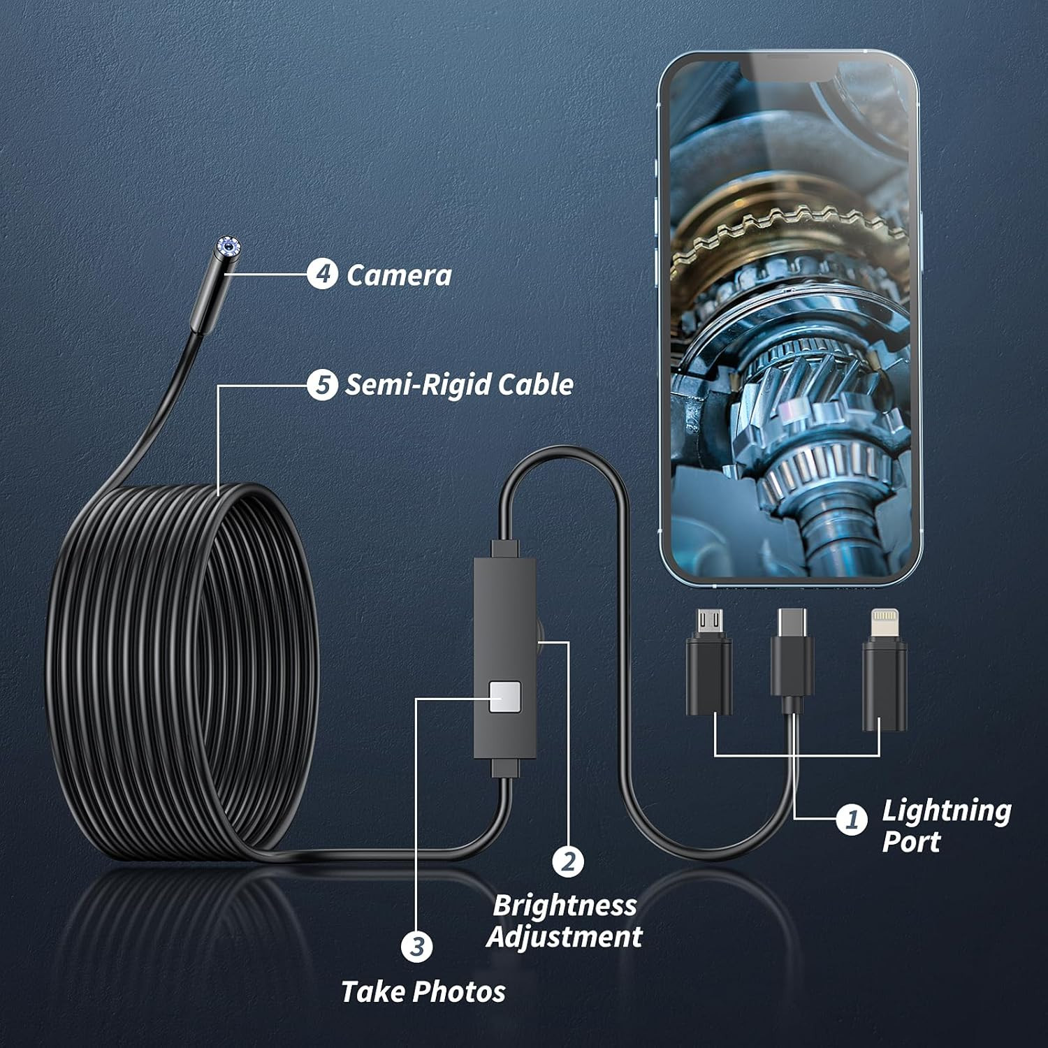 Endoscope Camera with Light, 1920P HD Borescope Tools with 8 Adjustable LED Ligh