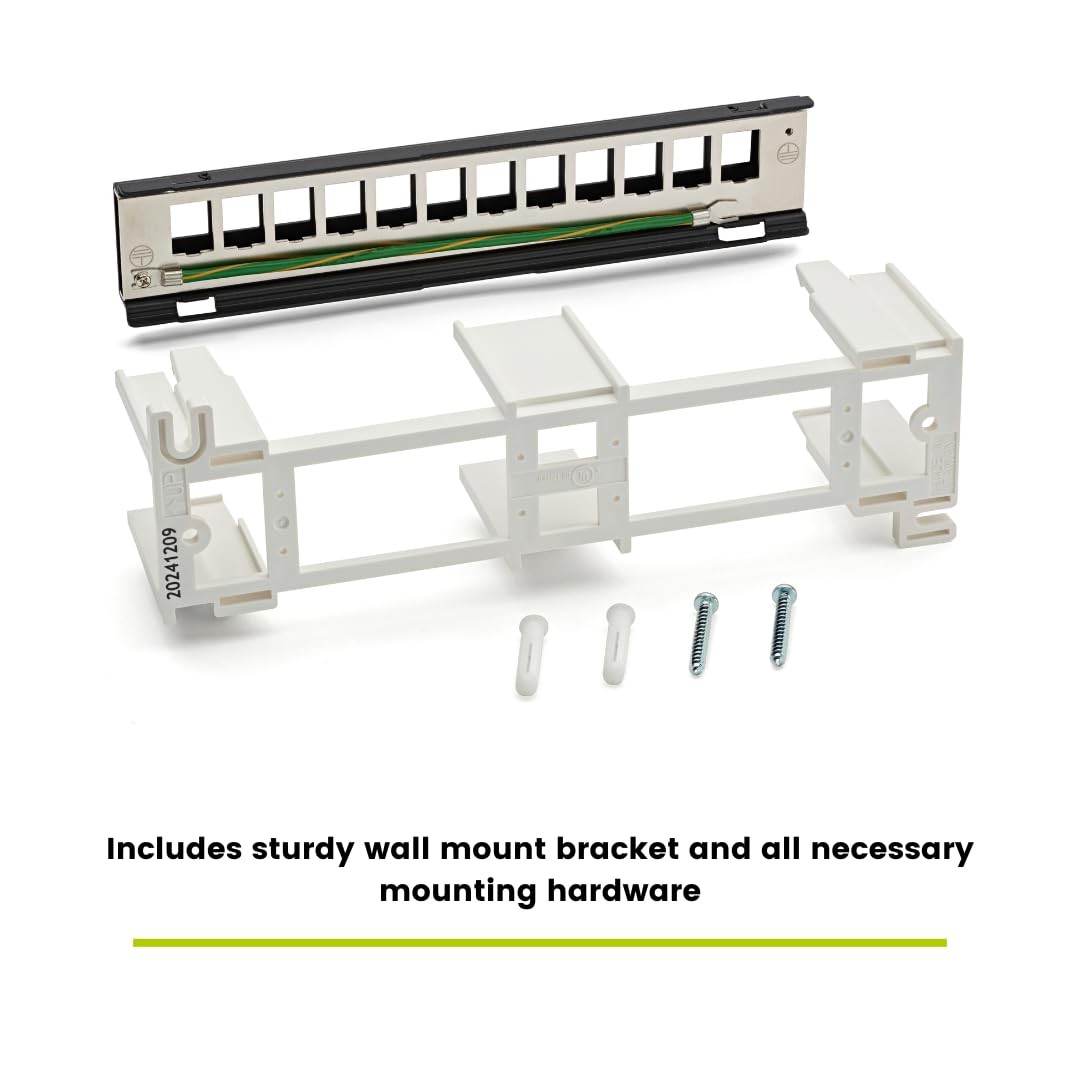 Cat6A Shielded 12-Port Blank Toolless Modular Keystone Patch Panel, Wall Moun...