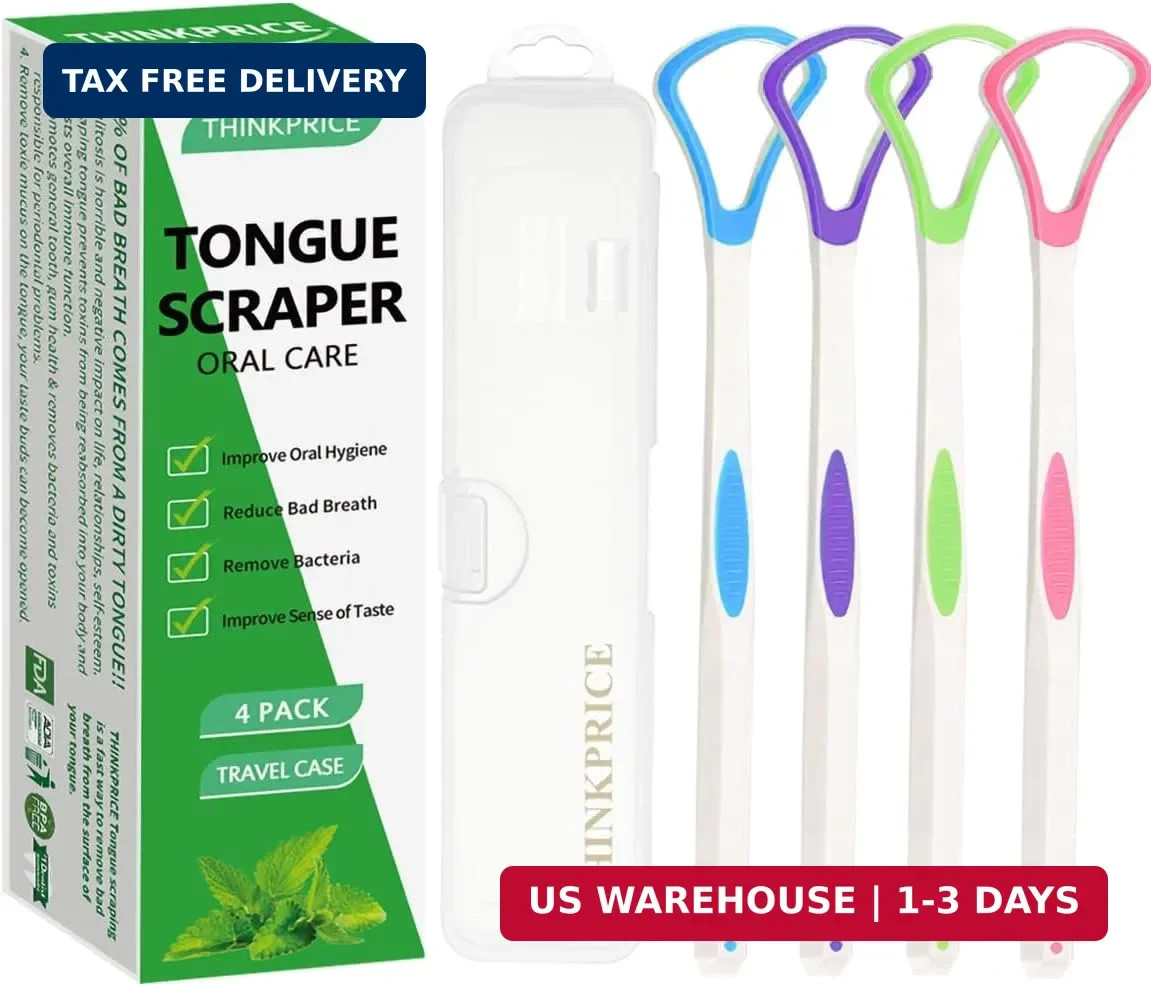 Tongue Scraper Cleaner 100% BPA Free Tongue Scrapers with Travel Handy Case for