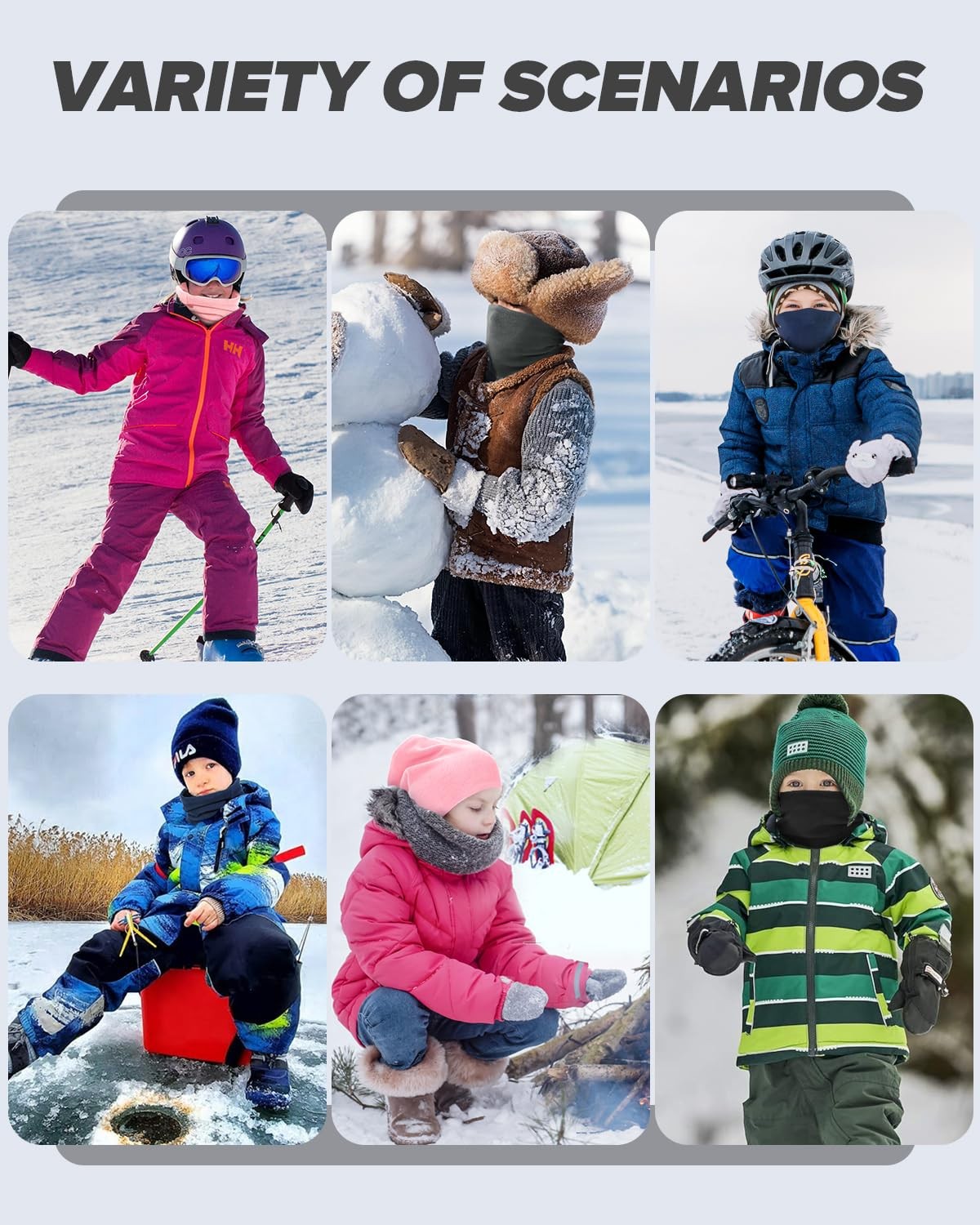 2 Pack Neck Warmer Kids Double-Layer Fleece Ski Gaiter Boys Girls Youth Winter