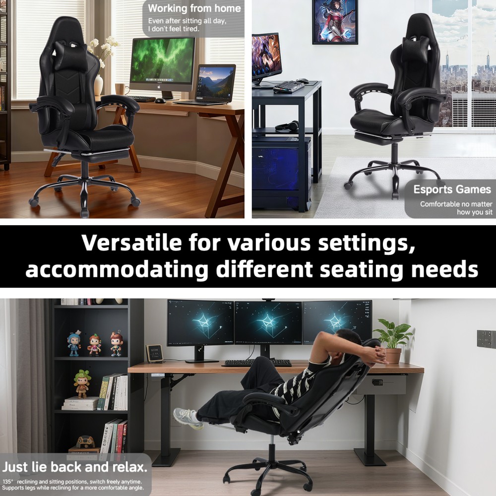 Gaming Chair with Massage,Ergonomic PC Computer Chair with Footrest Comfortable