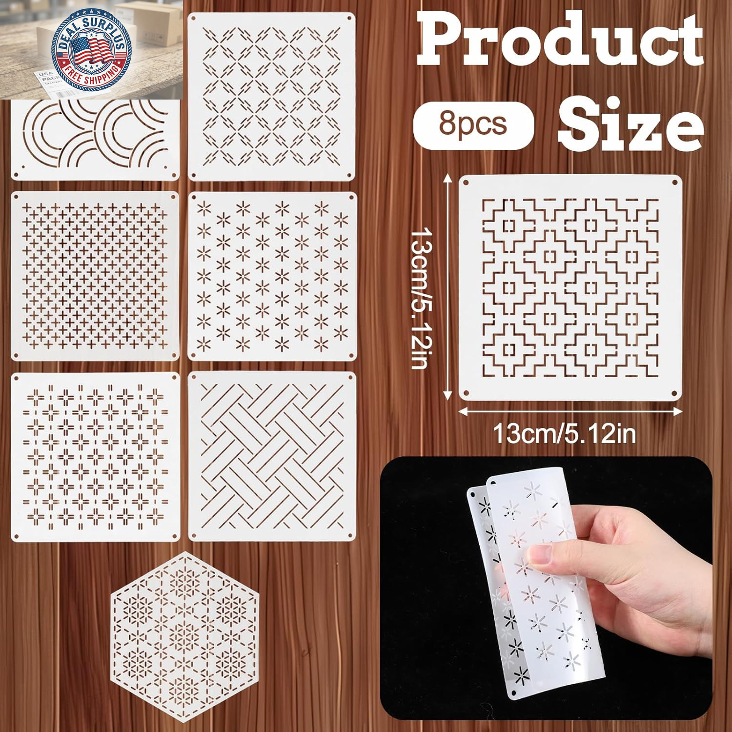 8 PCS 4.7 X 4.7 Inch Plastic Sashiko Stencil, Plastic Sashiko Template Pattern G