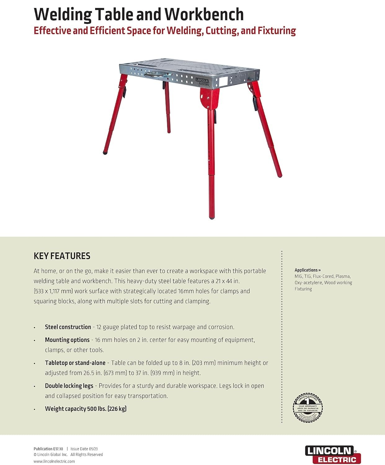 K5334-1 Portable Welding Table: Foldable Workbench 21" x 44" | 500lbs Capacity