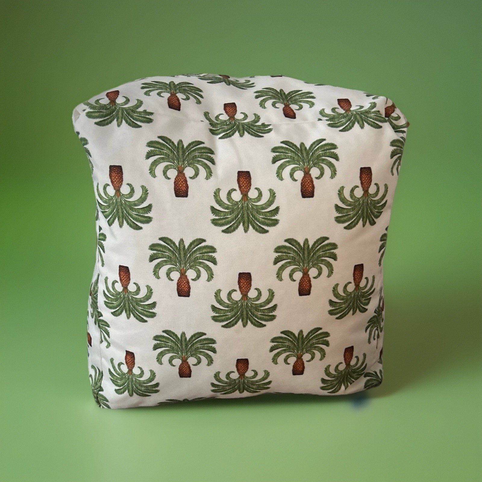 Palm Tree Pouf Ottoman 15x15x12 Sits Square Handle At Top Beach Tropical New