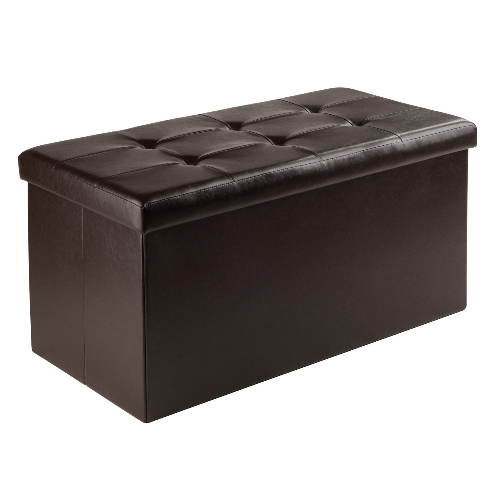 Wood Ashford Rectangular Storage Ottoman Black Faux Leather