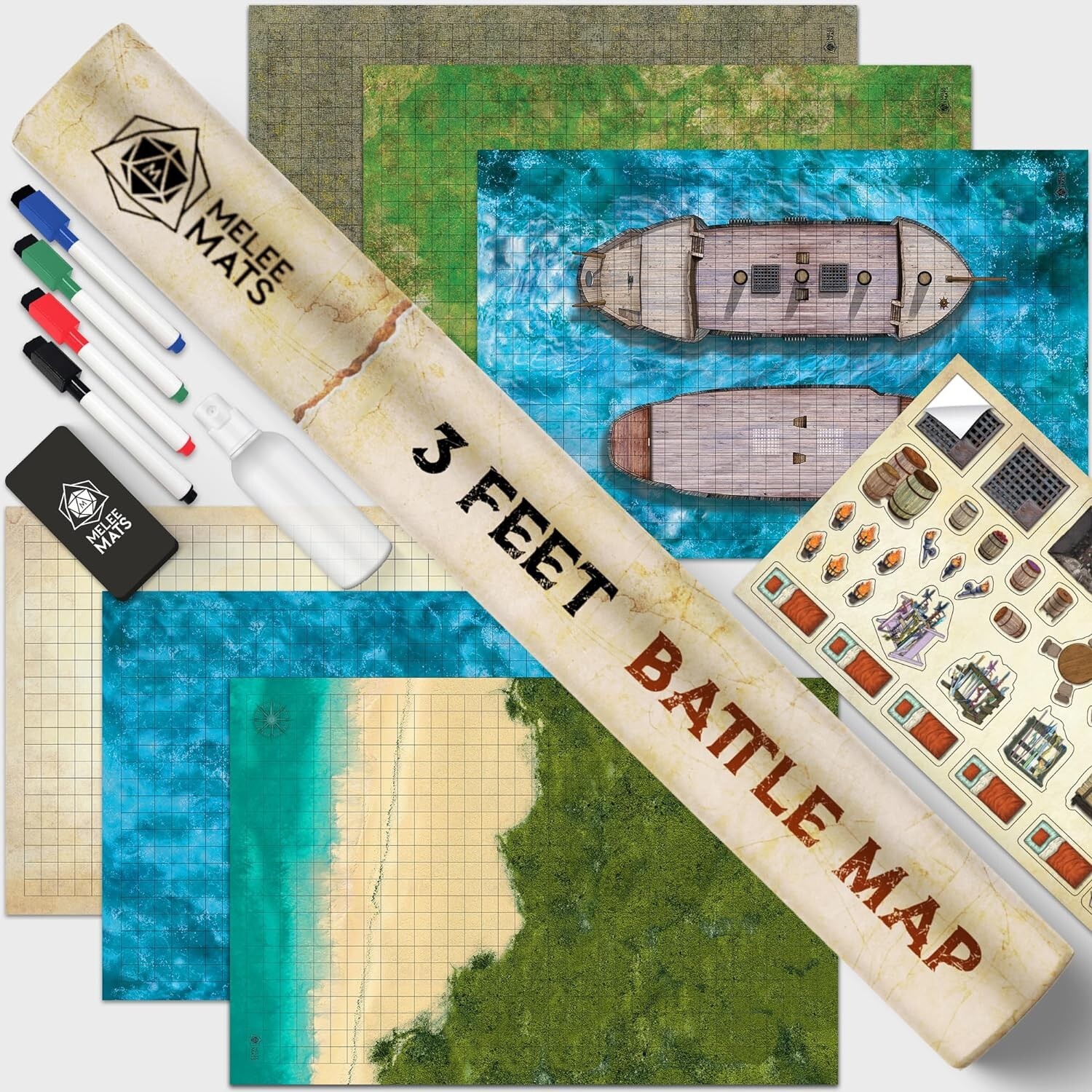 Battle Gaming Mat for DND - [24" x 36" - 6 Terrains] - Melee Mats Dungeons