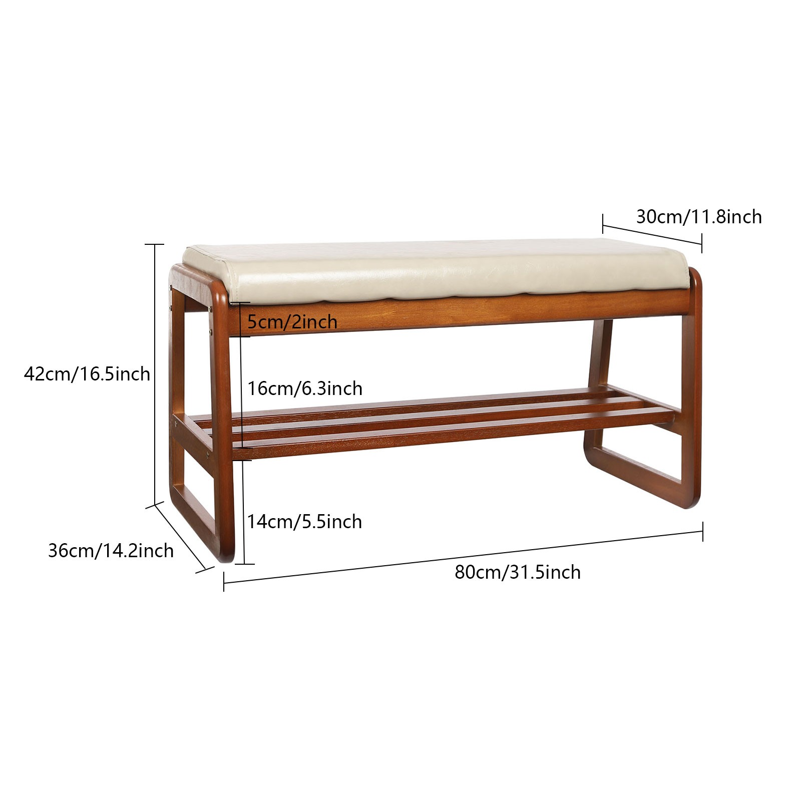 Shoe Bench for Entryway, Shoes Rack Bench with Cushion Rubberwood 80*36*42cm