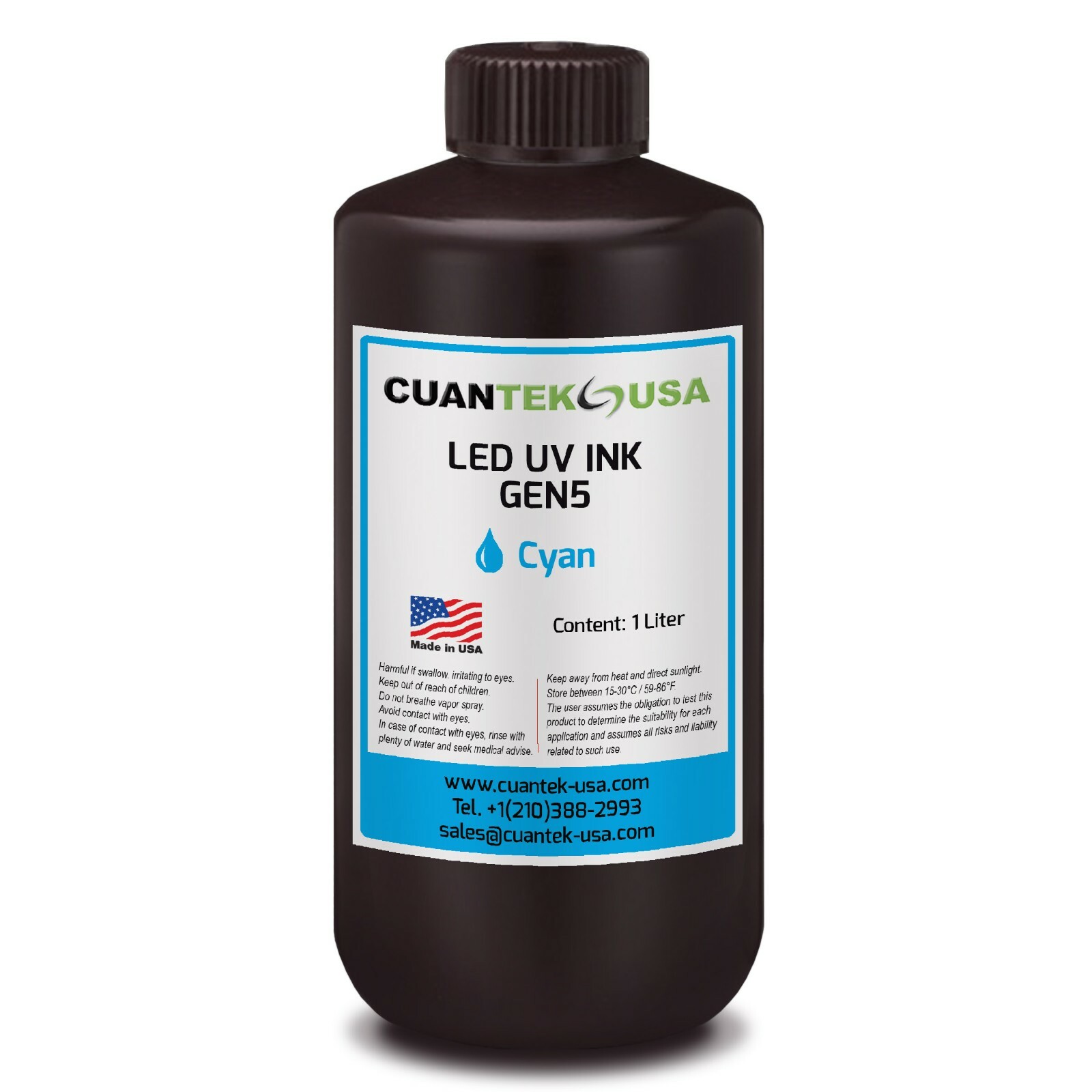 1000ml UV LED CYAN Ink for Printers w/ Ricoh GEN5, KM1024, KM512 - MADE IN USA