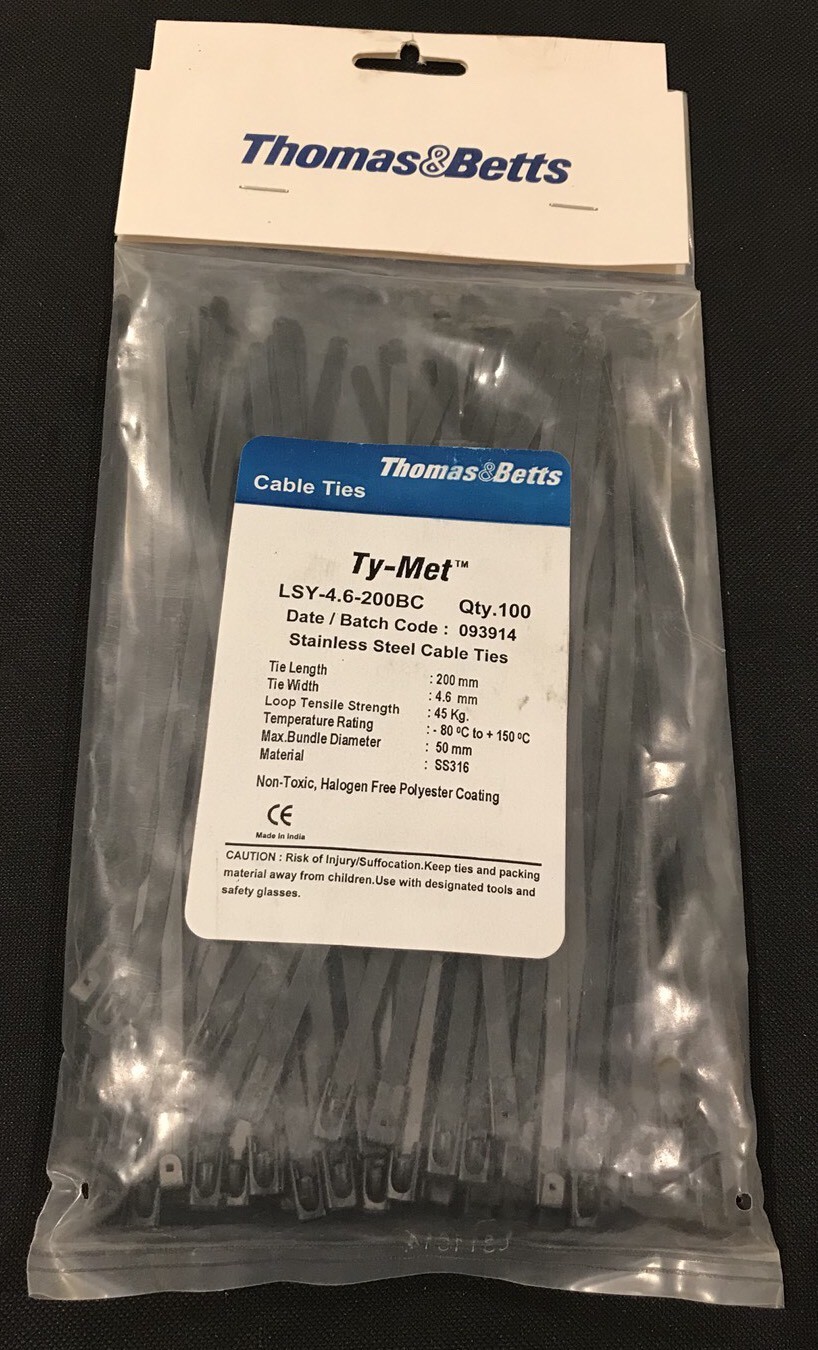 100 x Ty-Met LSY-4.6-200BC - Thomas & Betts 200mm Stainless Steel Cable Ties 316
