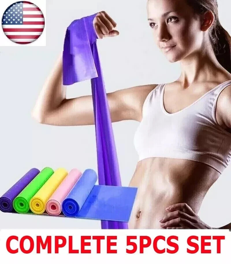 5 PCS Resistance Band Set Yoga Pilates Abs Exercise Fitness Tube Workout Bands