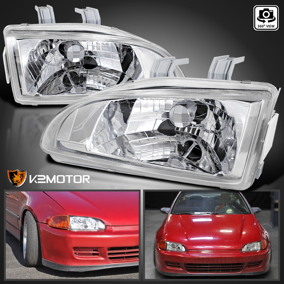 Fits 1992-1995 Honda Civic EG EH EJ Clear Headlights Head Lamps Left+Right 92-95
