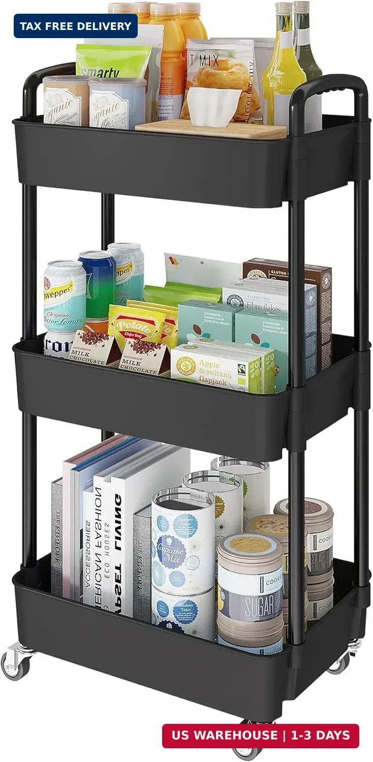 Laiensia 3-Tier Storage Carts,Multifunction Utility Rolling Cart Kitchen Storage