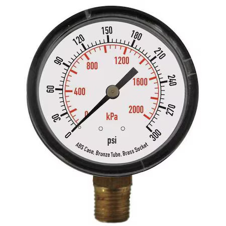 Zoro Select 4Fly2 Commercial Pressure Gauge, 0 To 300 Psi, 3 1/2 In Dial, 1/4,