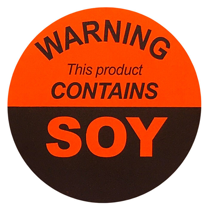 "WARNING This Product CONTAINS SOY" Labels | 1.5" Inch Round | 500 Pack
