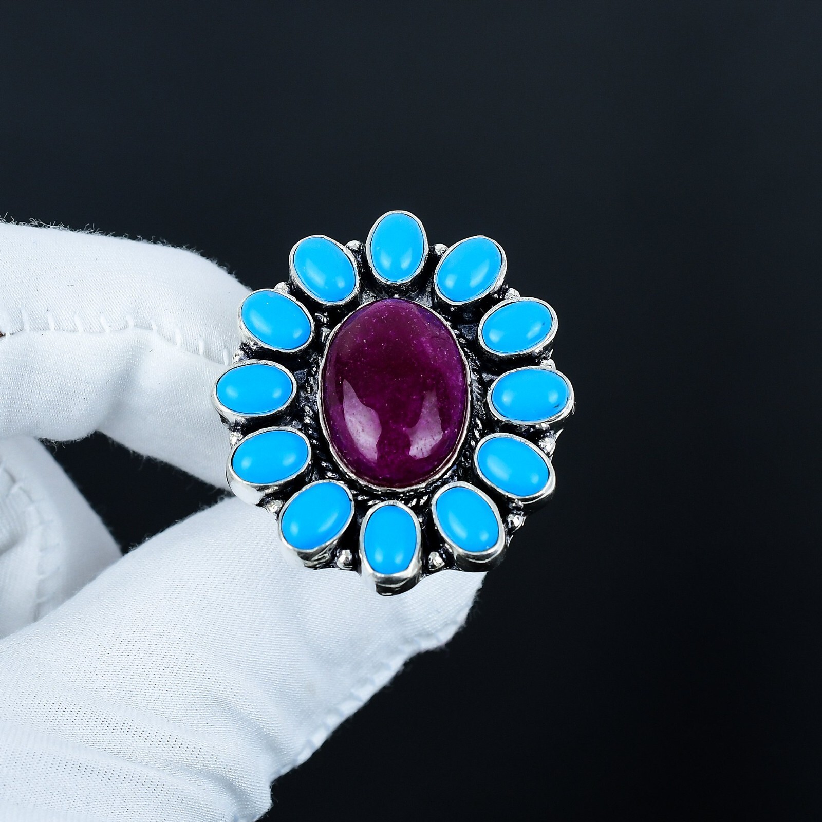 Kashmir Ruby Lab-Created Gemstone Ring Handmade 925 Sterling Silver Jewelry Gift