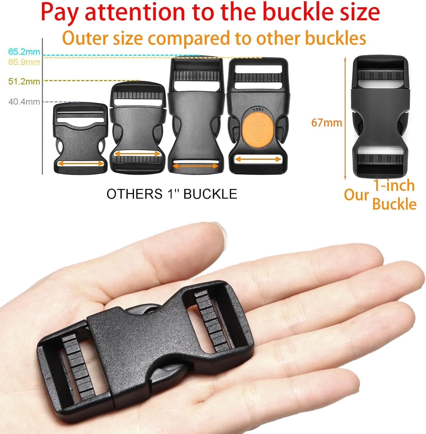 Plastic Buckle Clips for 1 Inch Straps, 2 Pack 1" Quick Side Release Buckles