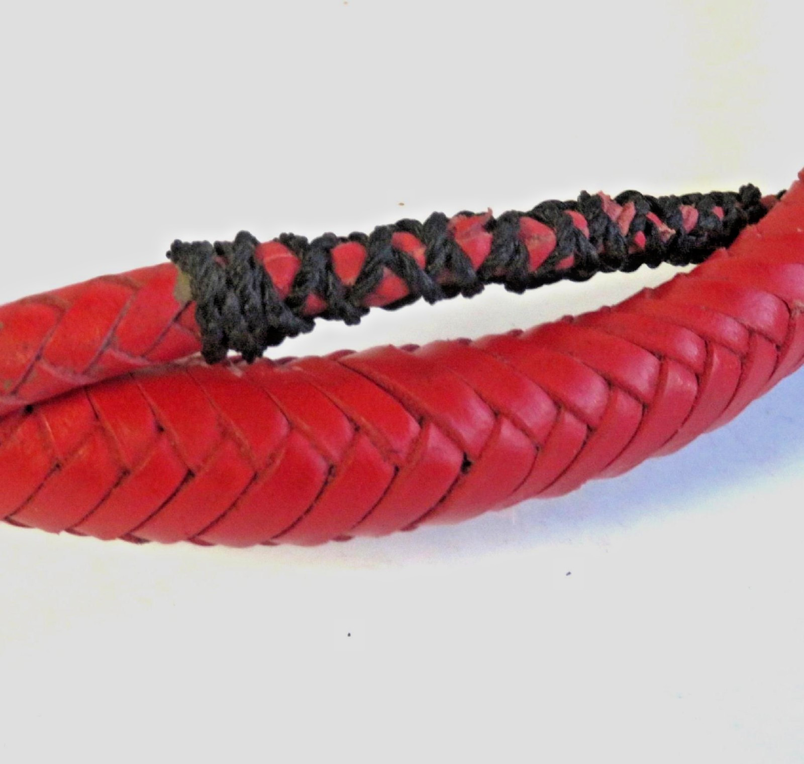 Leather Single Tail: 36" Red w/Black Knot, Handcrafted USA