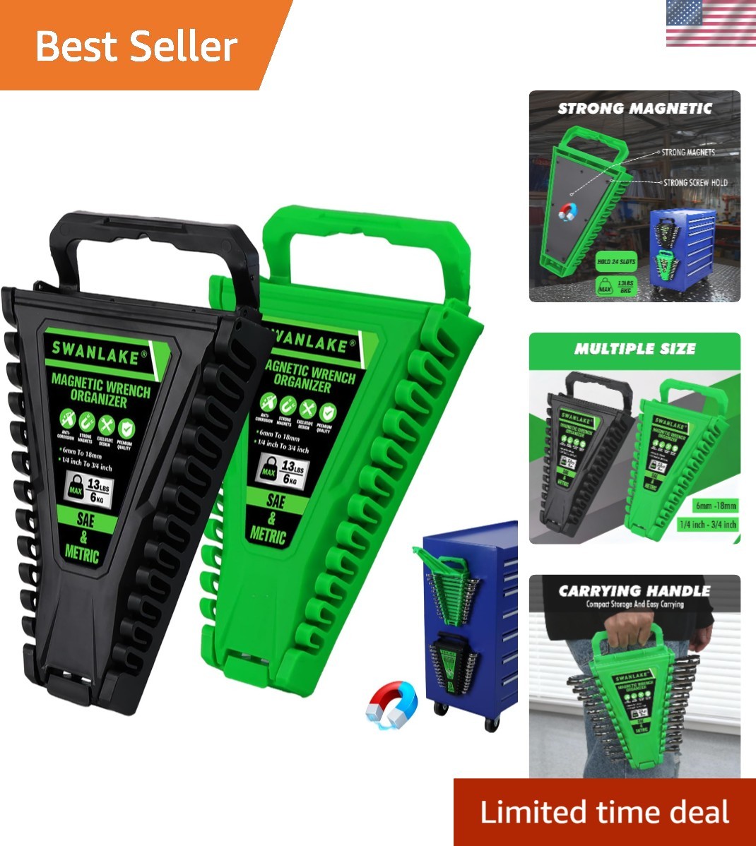 Professional 24-Slot Wrench Holder - Heavy-Duty, Lockable & Portable Organizer