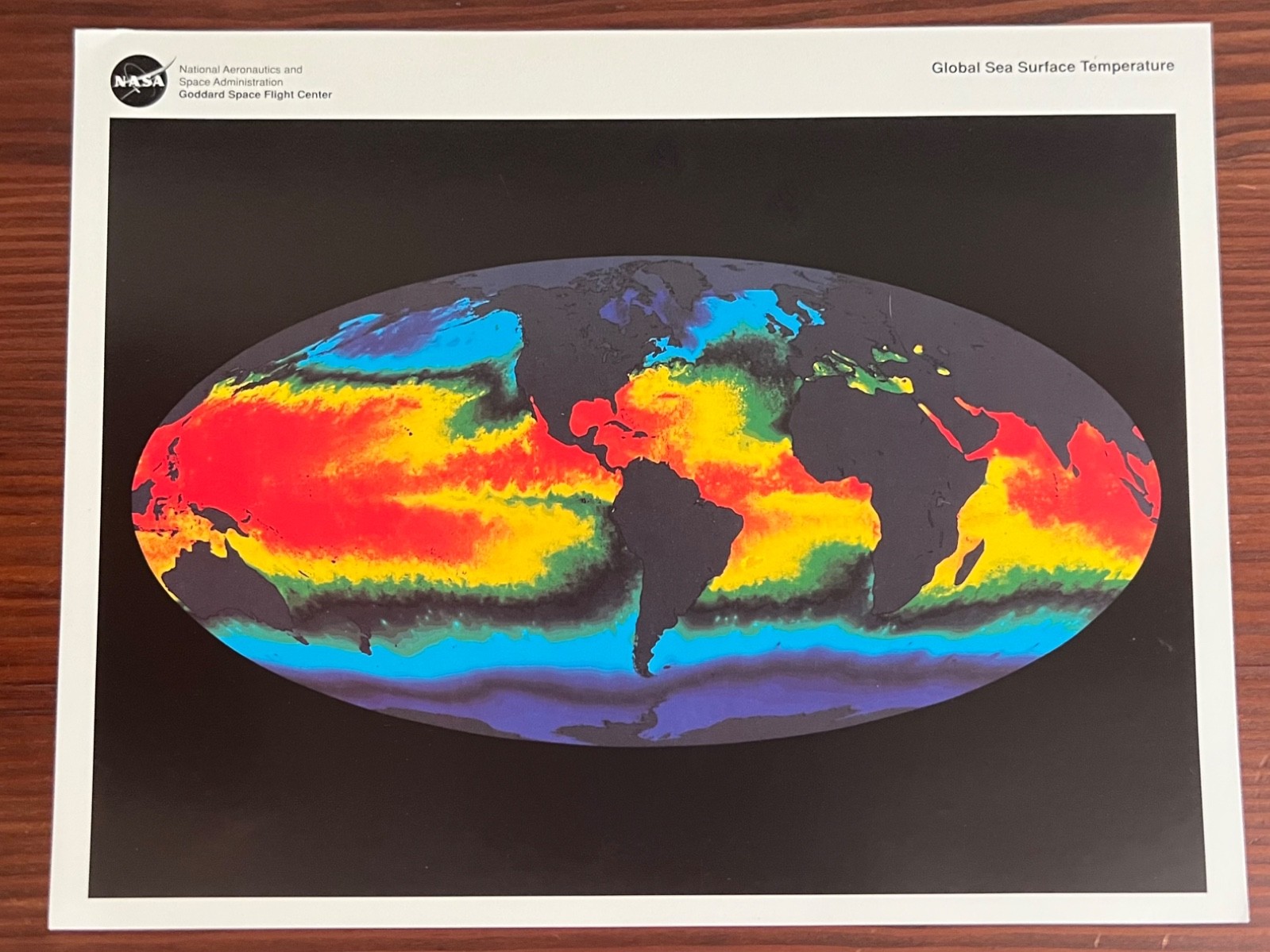 Vintage NASA: Global Sea Surface Temperature, 8 x 10 Lithograph