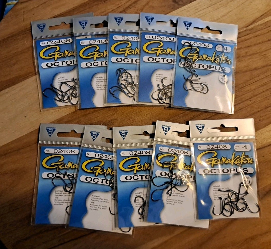 Gamakatsu 02408 Size 4 Octopus Fishing Hooks Qty 10 x 10 packs 100 Hooks Total