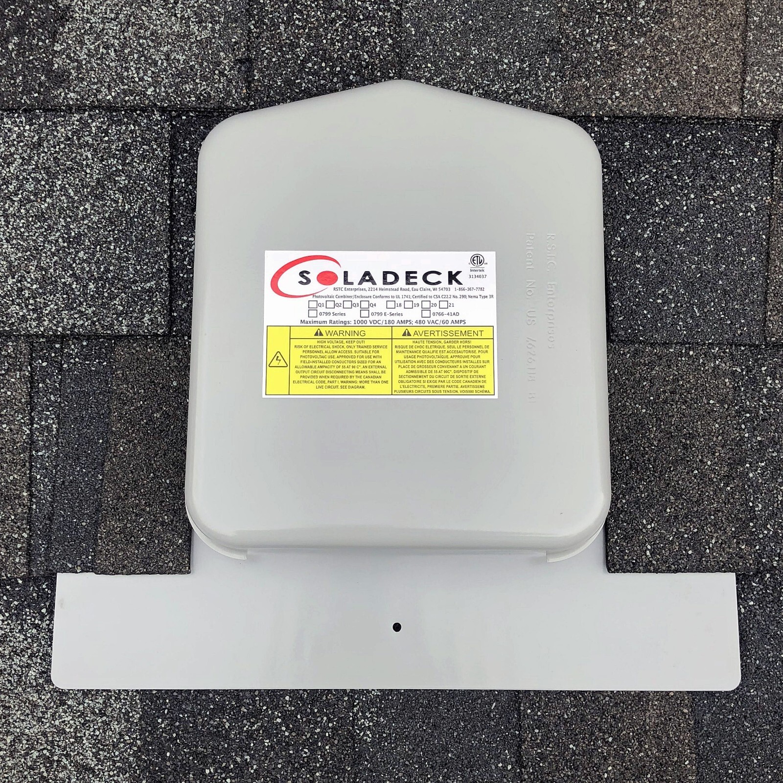 SolaDeck 0999-5G Flashed PV Junction Box 1000V for Composition/Cedar Roofs