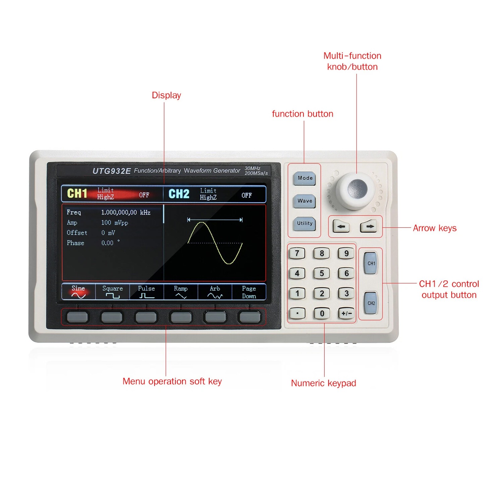 UTG932E Arbitrary Waveform Generator Function Generator Kit 30Mhz 200MSa/s
