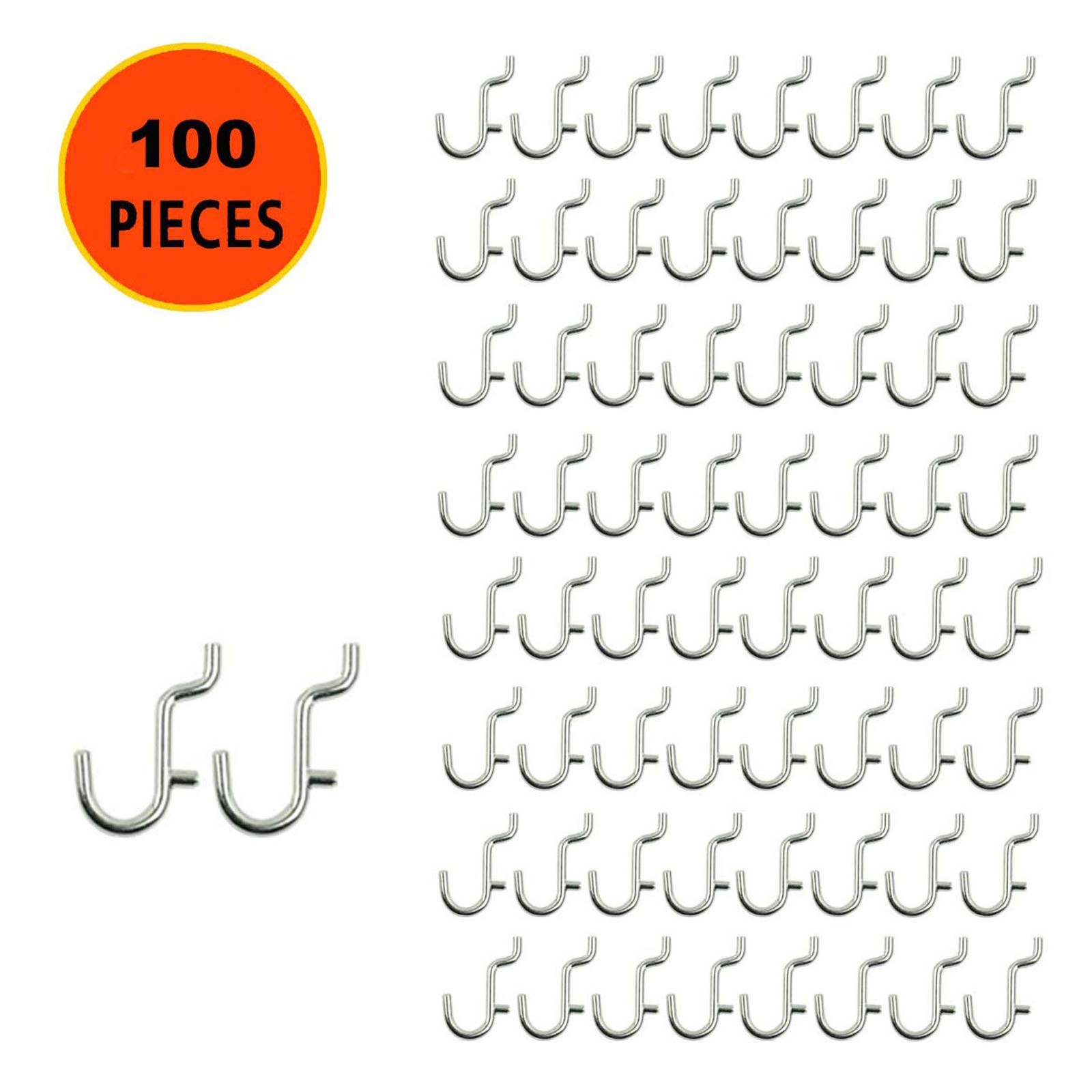 100PCS Metal Pegboard J Hook Accessories Peg Board Wall Display Assortment for J