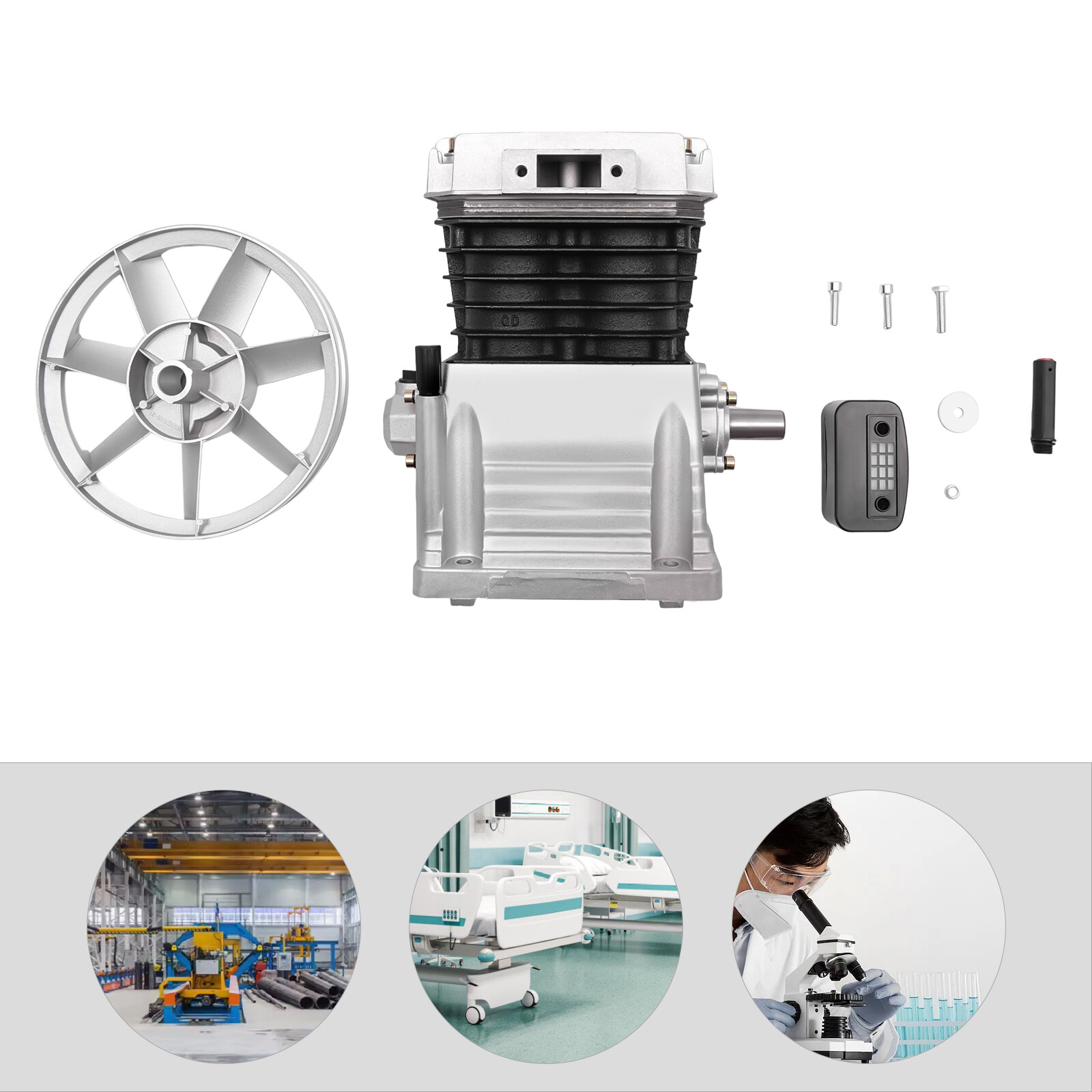 Air Compressor Pump Head 3HP Air Compressor Pump Head Silver 2 Cylinders Piston