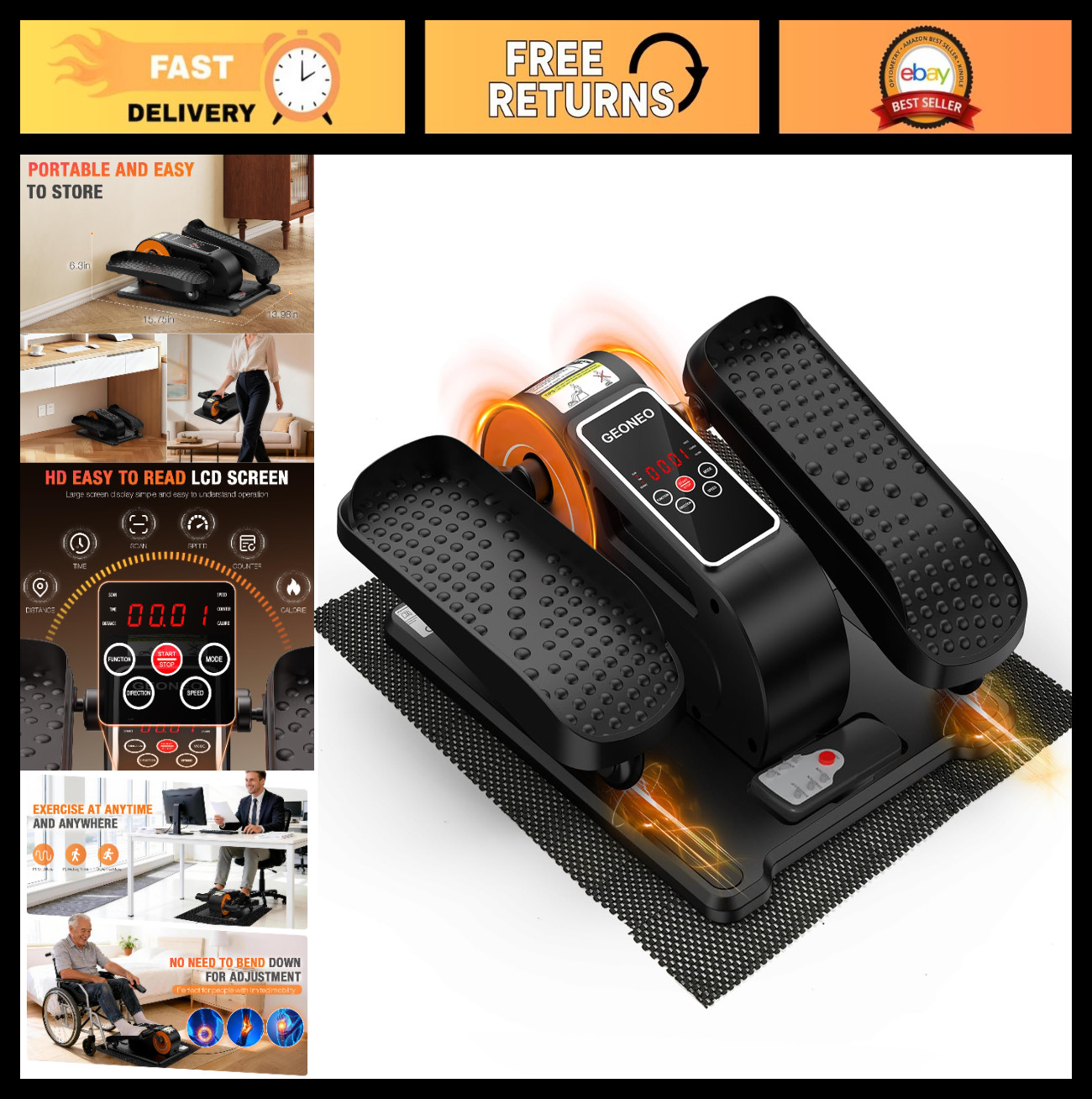 Compact Electric Under Desk Elliptical Machine for Seniors - Quiet Pedal Exercis