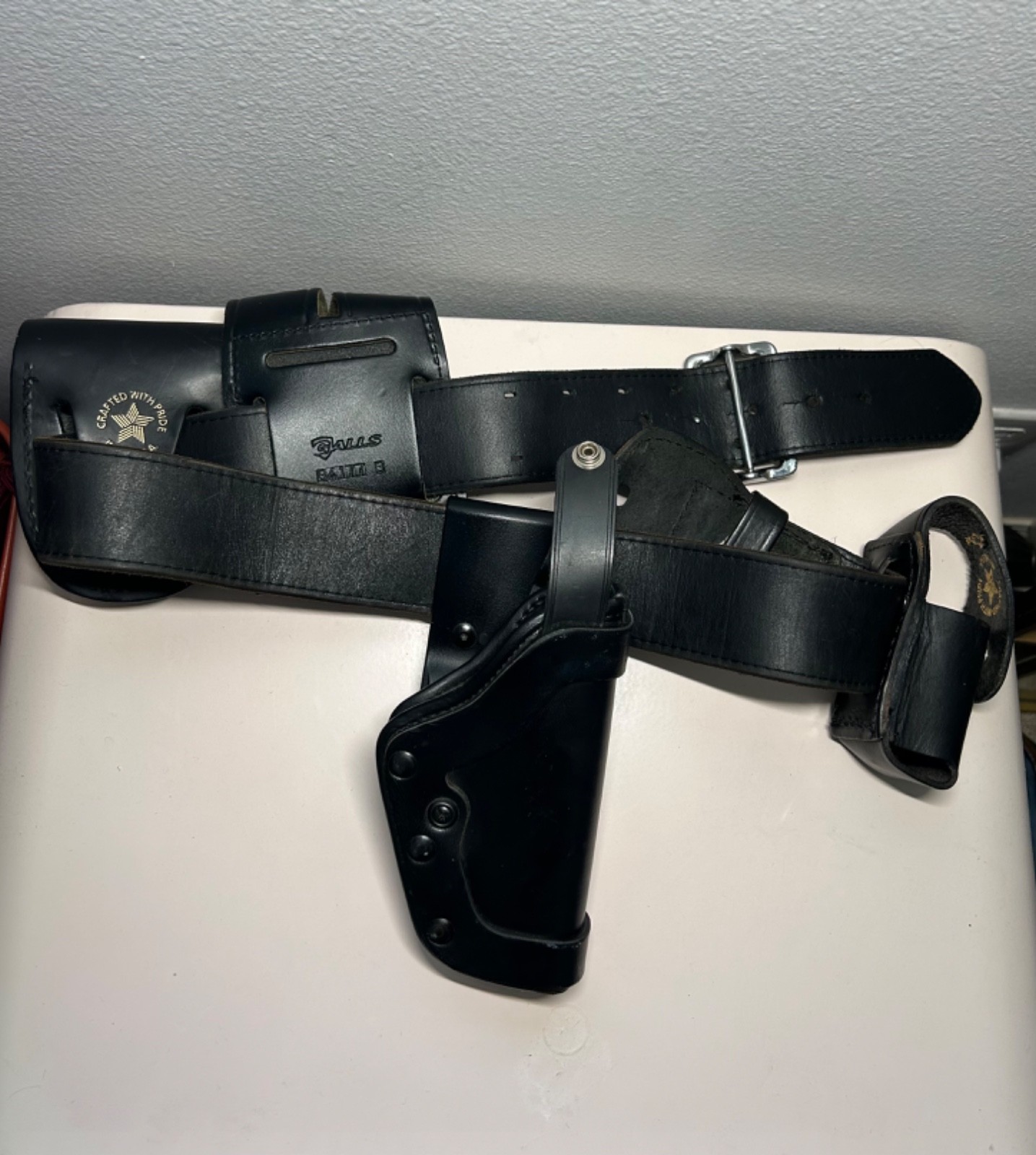 Vintage LAWPRO Black Leather Duty Belt Holster Set-size 34 Made in USA