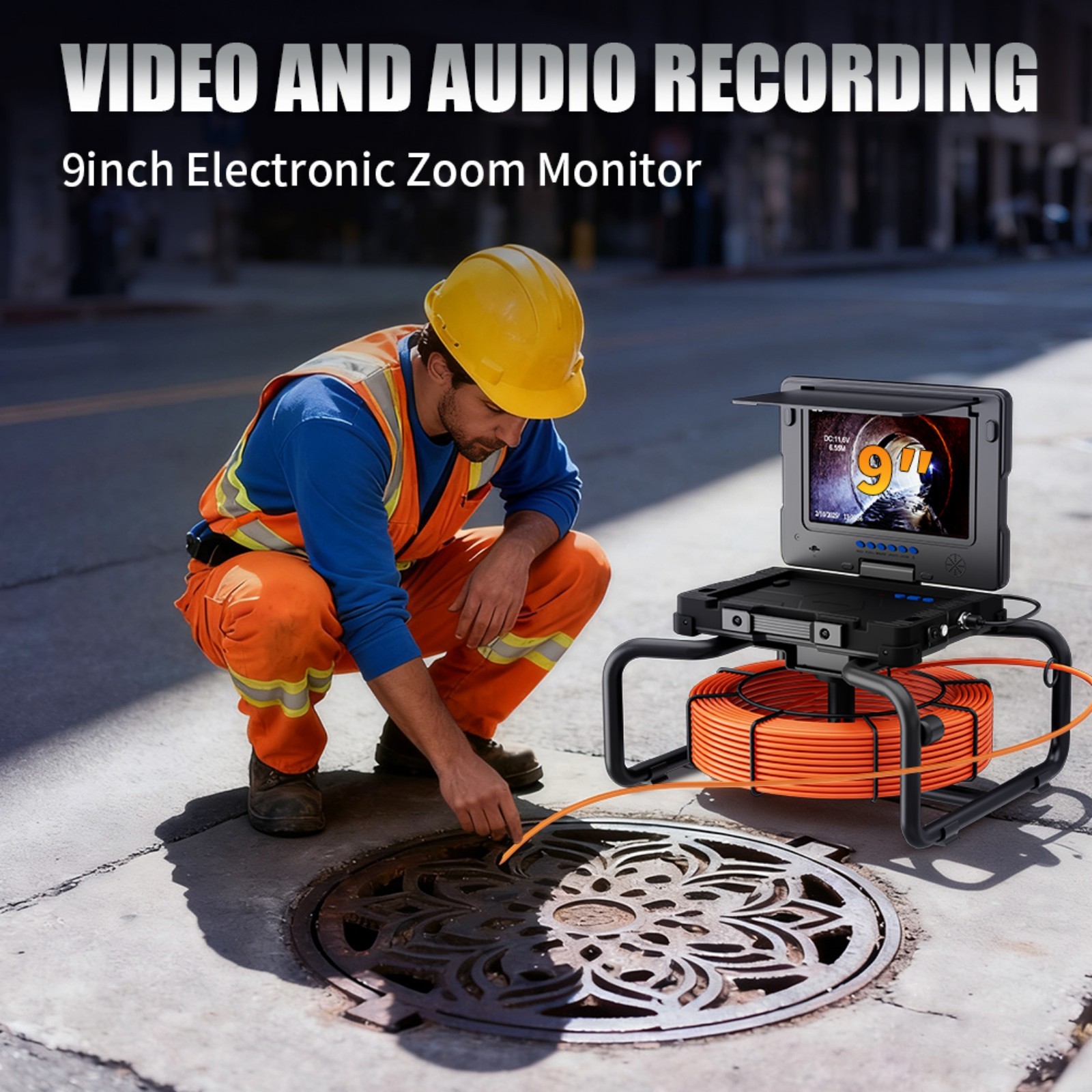 9" IPS DVR Pipe Inspection Camera 7mm Diameter IP68 Pipeline Video Endoscope