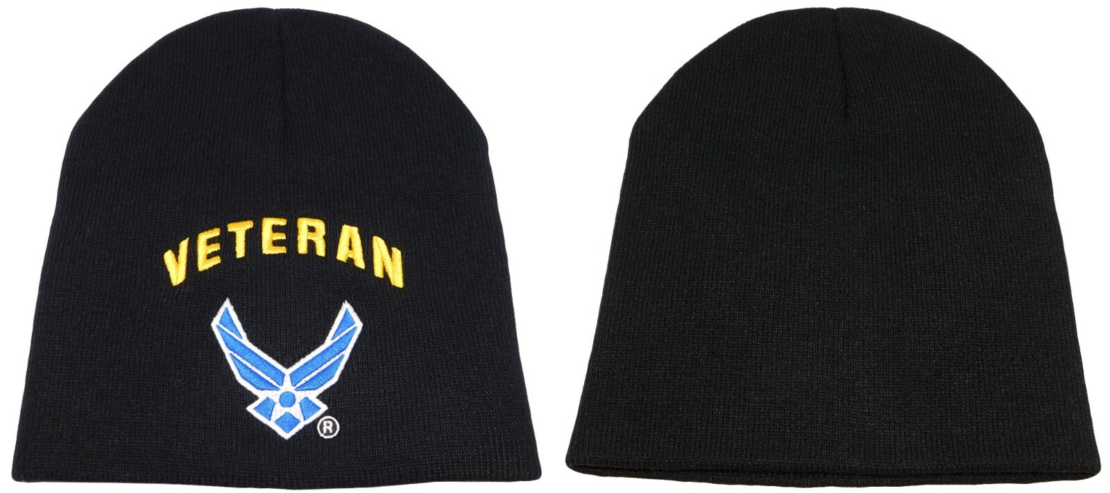 US Air Force Veteran Blue Wings Black Embroidered Acrylic Beanie Cap Hat (KYS)