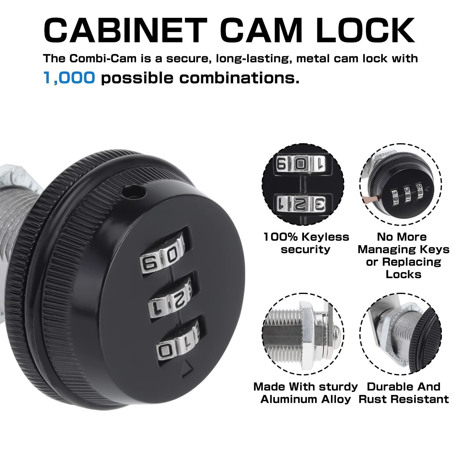 RealPlus Combination Cam Locks 3/4" Cylinder Cabinet Lock Security Cam Lock